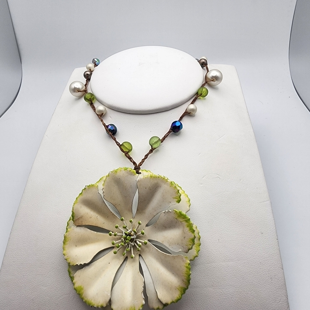 NWT Handmade Upcycled Vintage Gypsy Vintage Flower Necklace